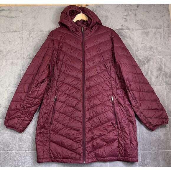 London Fog Coat Womens 2XL Red Down Nylon Zip Puffer Hood Lightweight Packable - Picture 1 of 10